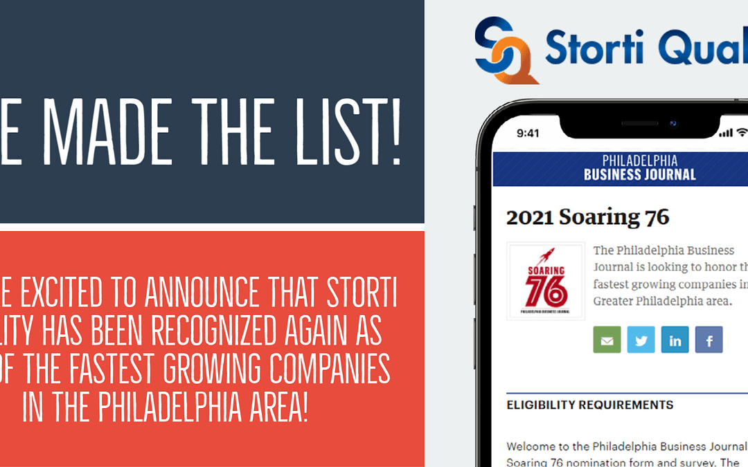 Storti Quality Awarded To Top 76 Fastest Growing Companies In Philadelphia Area AGAIN!!